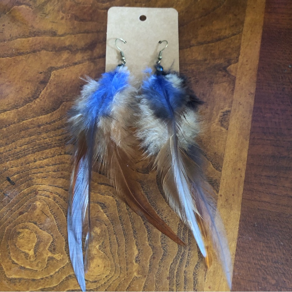 Handcrafted genuine rooster feather western cowgirl earrings